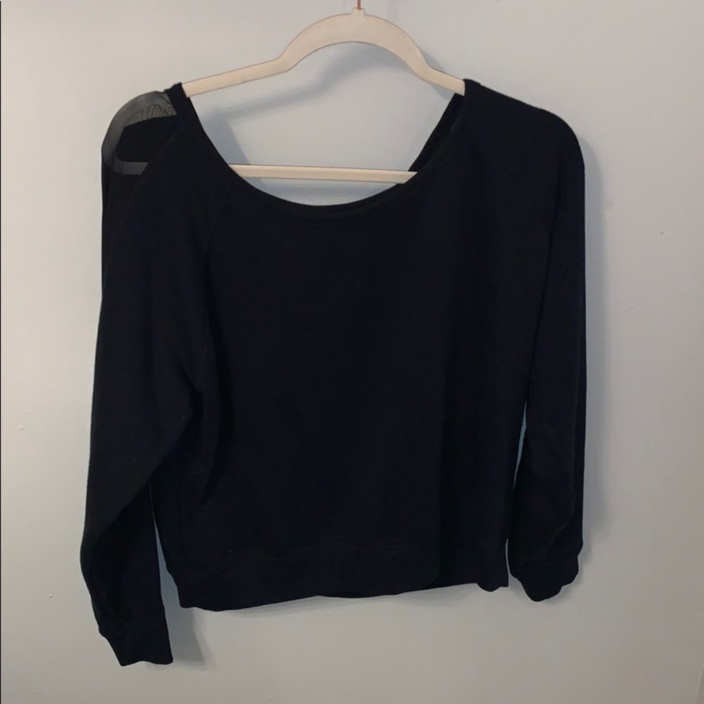 Black Sweatshirt top w/ sheer mesh sleeves